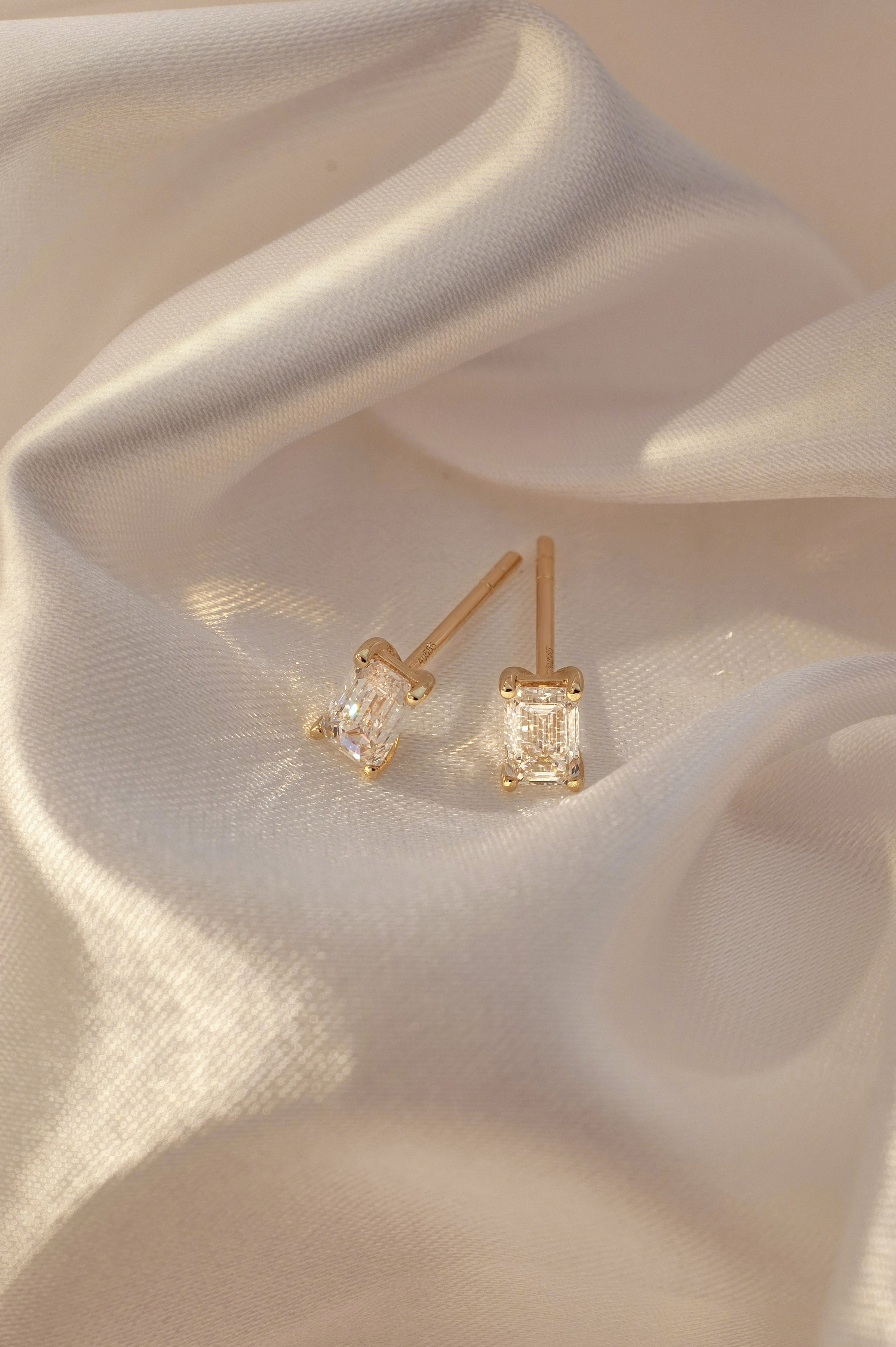 Emerald Cut Studs in 14K Yellow Gold