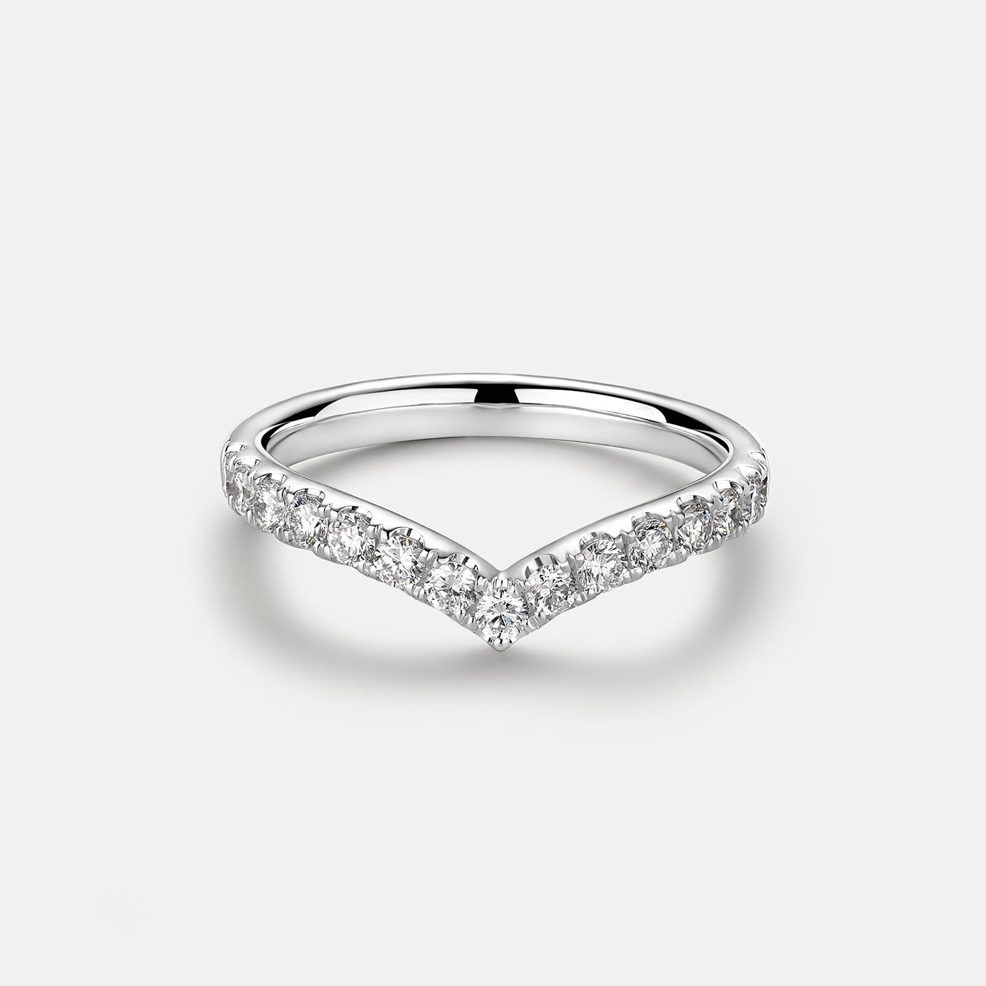 V Curved Ring in 14K White Gold