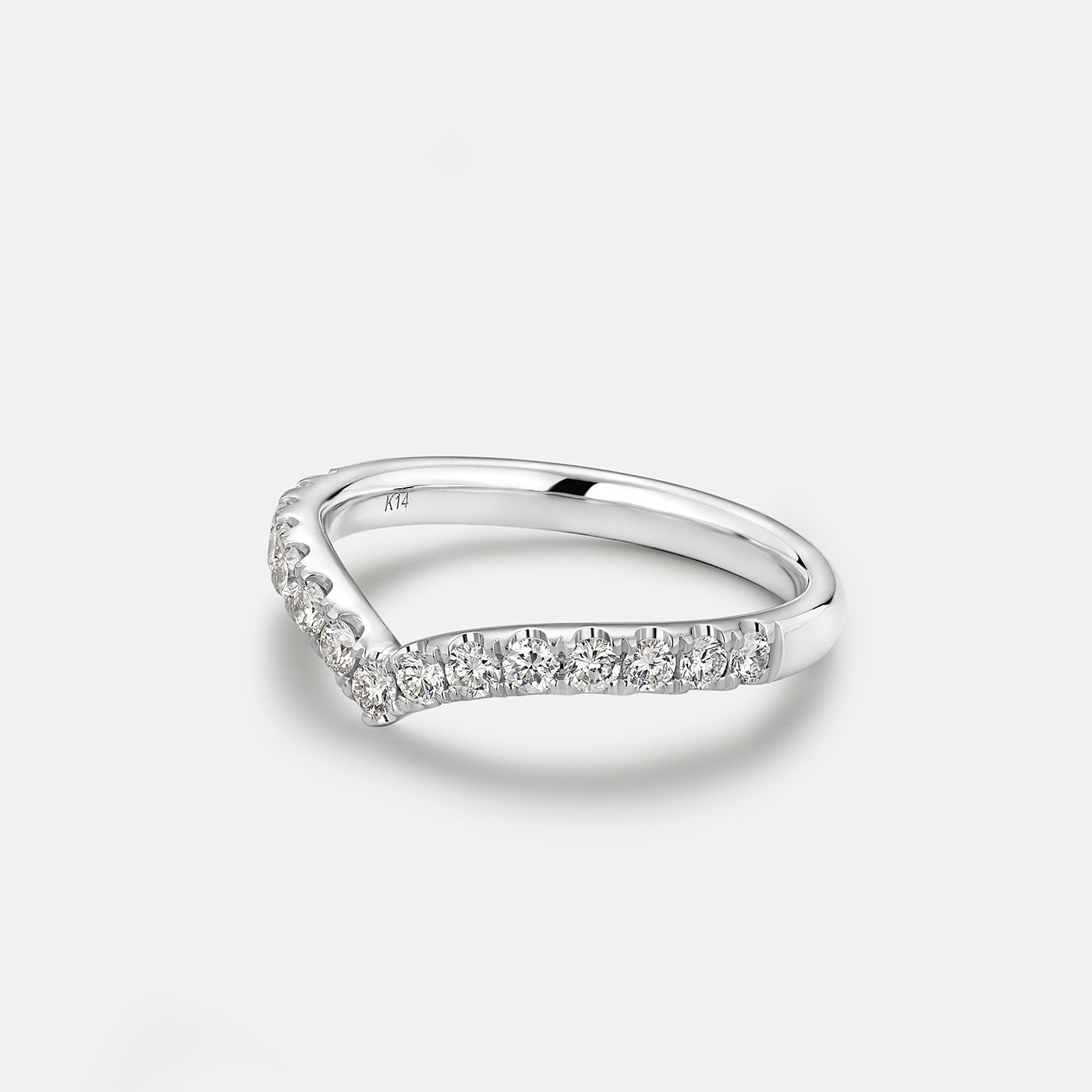 V Curved Ring in 14K White Gold