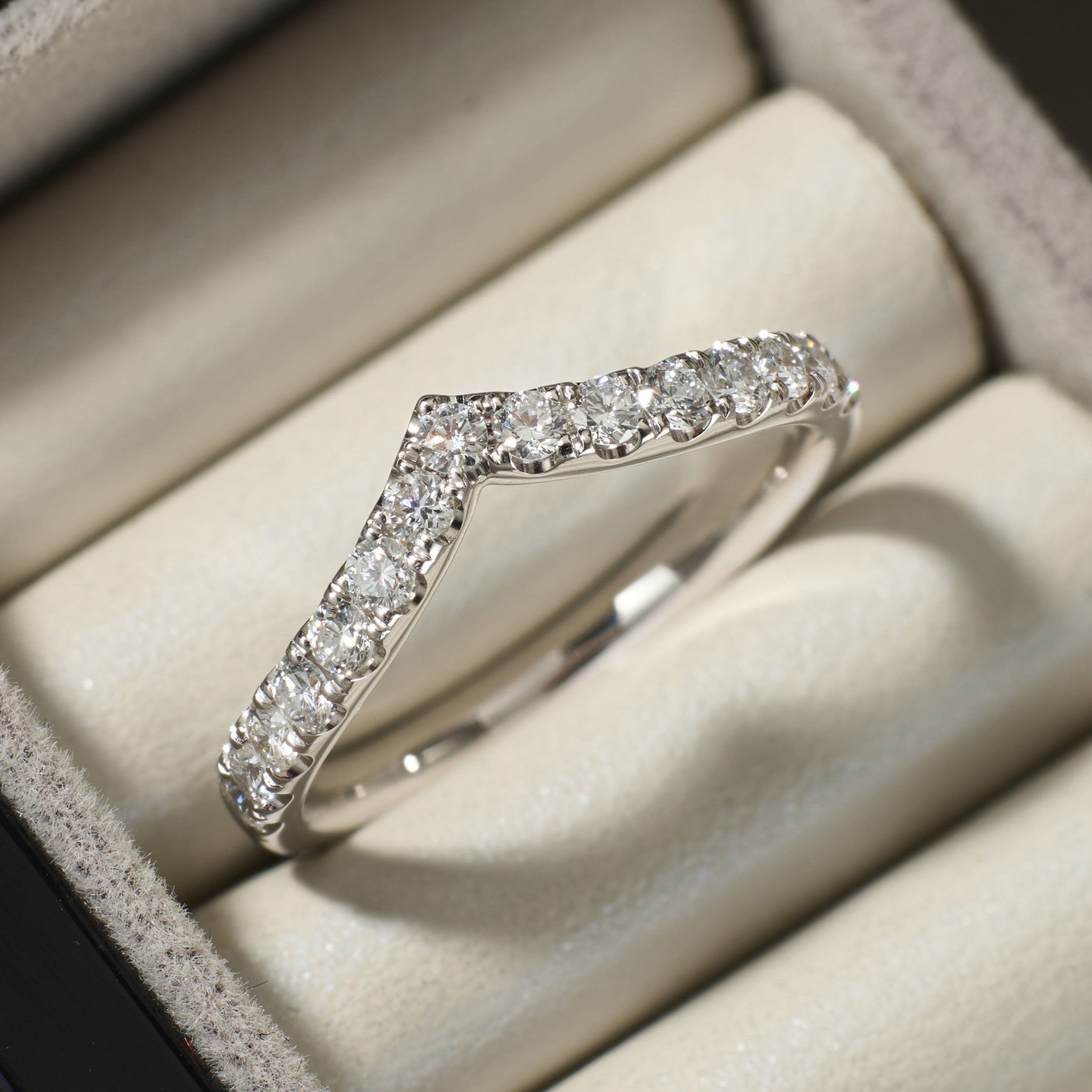 V Curved Ring in 14K White Gold