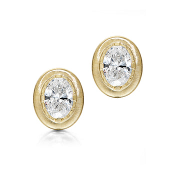 Brushed Wide Bezel Oval Stud